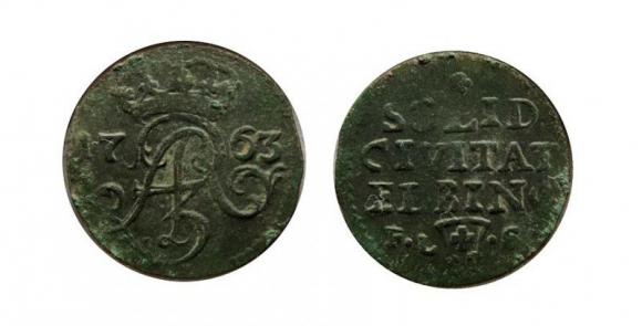 Szeląg 1763 August III Elbląg (1)