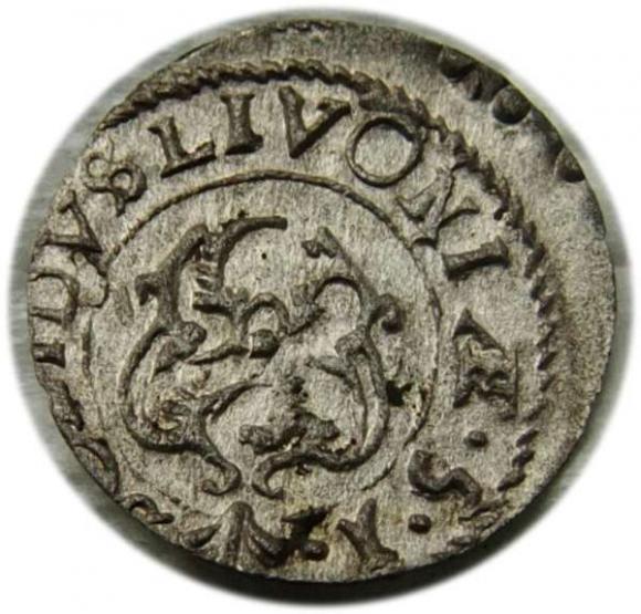 Szeląg 1651 Krystyna Waza Liwonia (2)