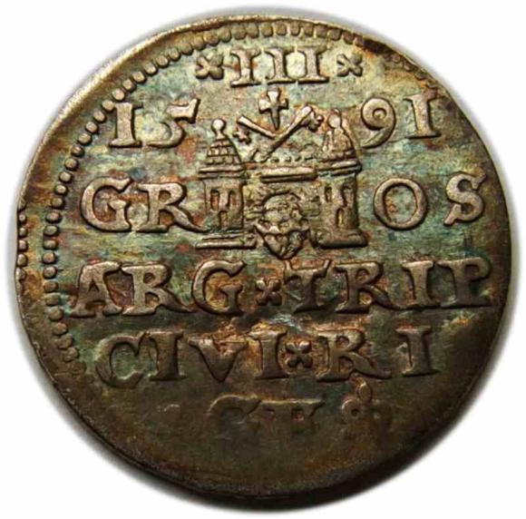 Trojak 1591 Zygmunt III Waza Ryga (2)
