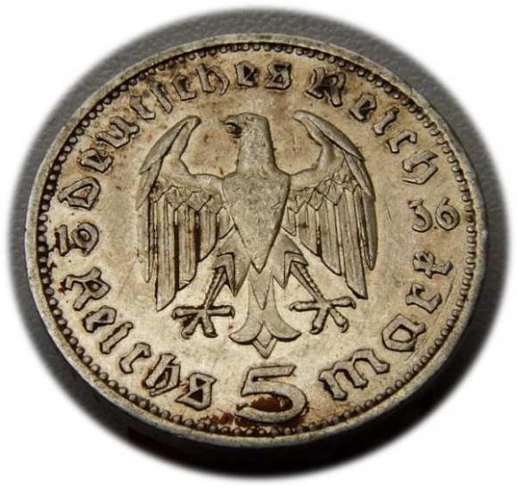 5 marek 1936 Paul von Hindenburg / orzeł pruski Berlin (2)