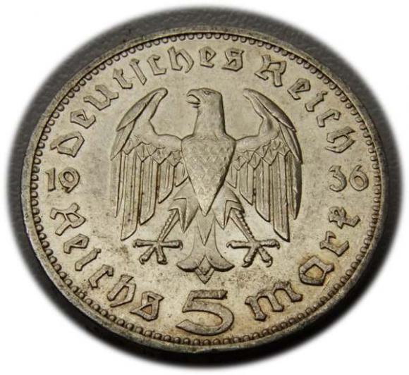 5 marek 1936 Paul von Hindenburg / orzeł pruski Berlin (2)