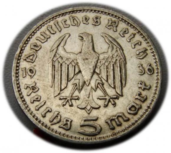 5 marek 1936 Paul von Hindenburg / orzeł pruski Monachium (2)