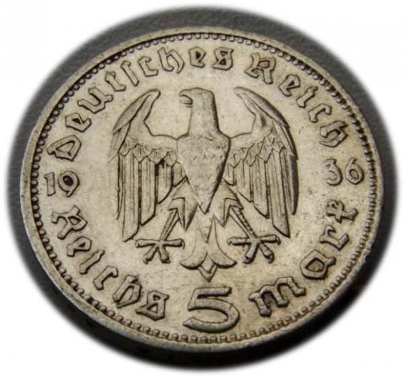 5 marek 1936 D Paul von Hindenburg / orzeł pruski Monachium