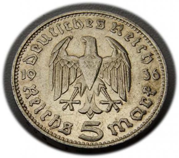 5 marek 1936 Paul von Hindenburg / orzeł pruski Monachium (2)