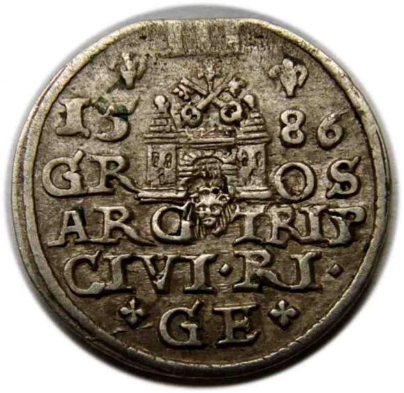 Trojak 1586 Stefan Batory Ryga (2)