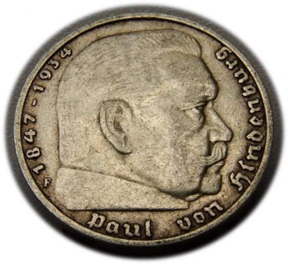 5 marek 1936 Paul von Hindenburg / orzeł pruski Stuttgart (1)