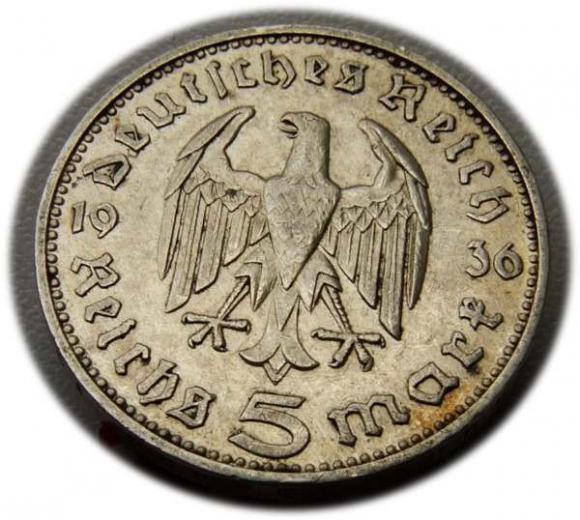 5 marek 1936 Paul von Hindenburg / orzeł pruski Hamburg (2)