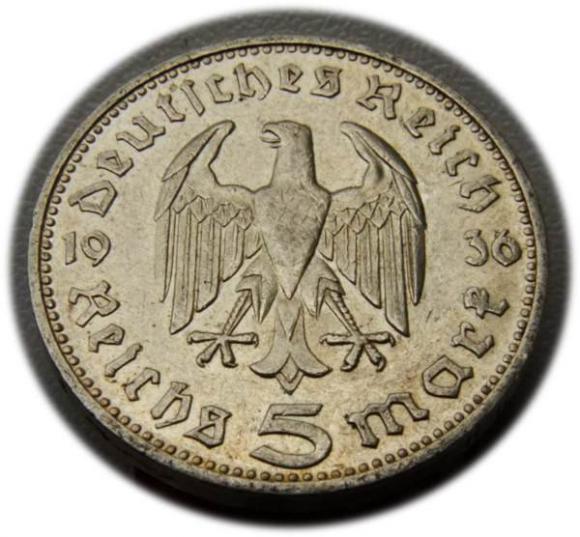 5 marek 1936 Paul von Hindenburg / orzeł pruski Hamburg (2)