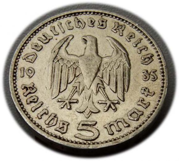 5 marek 1935 Paul von Hindenburg / orzeł pruski Stuttgart (2)