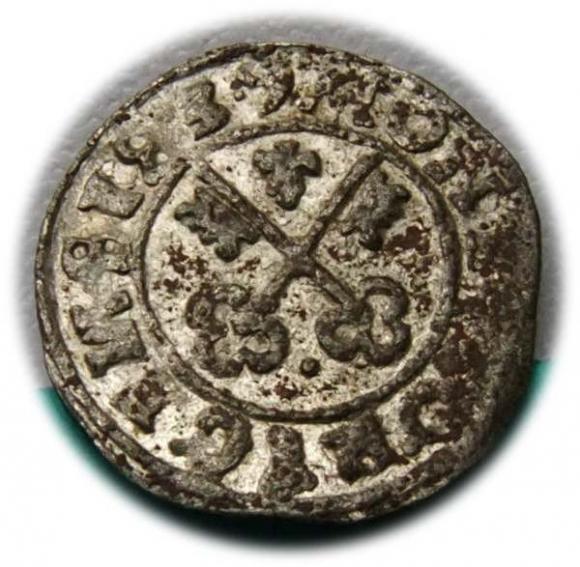 Szeląg 1537 Herman von Bruggenei, Zakon Kawalerów Mieczowych, Ryga  (1)