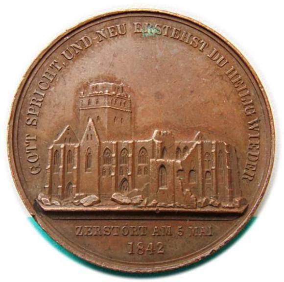 Medal 1842 Kościół św. Mikołaja w Hamburgu Niemcy
