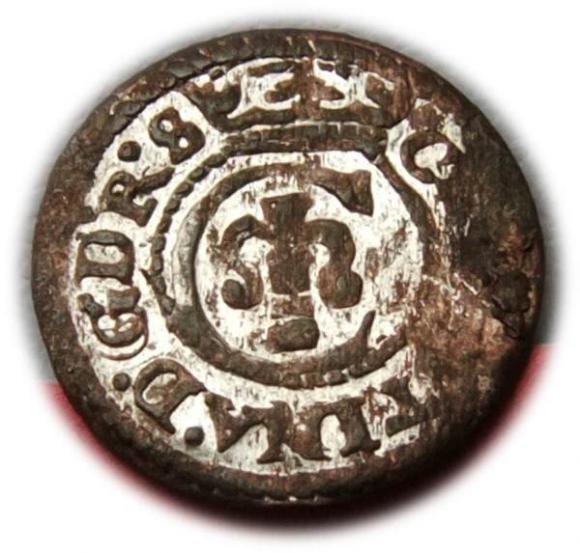 Szeląg 1643 Krystyna Waza Ryga (1)