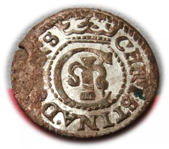 Szeląg 1643 Krystyna Waza Ryga (1)