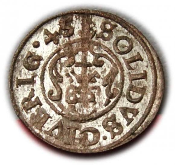 Szeląg 1645 Krystyna Waza Ryga (2)