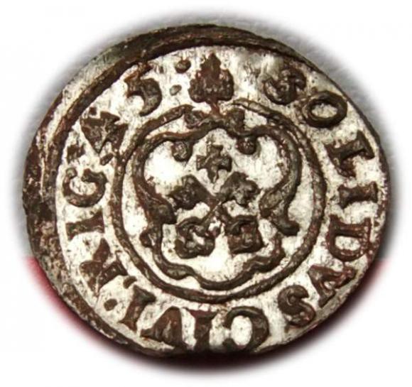 Szeląg 1645 Krystyna Waza Ryga (2)