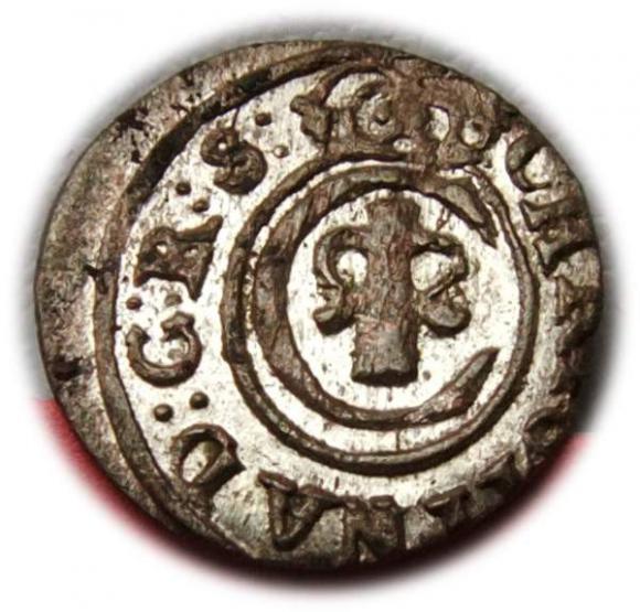 Szeląg 1648 Krystyna Waza Ryga (1)