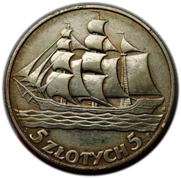 5 złotych 1936 II RP Żaglowiec (1)