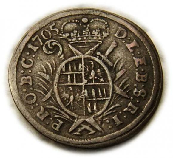 Krajcar 1705 Karol III Lotaryński Biskupstwo Ołomuniec