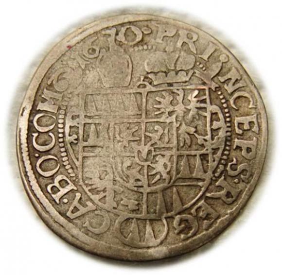 3 krajcary 1670 Karol II Lichtenstein Ołomuniec  (2)