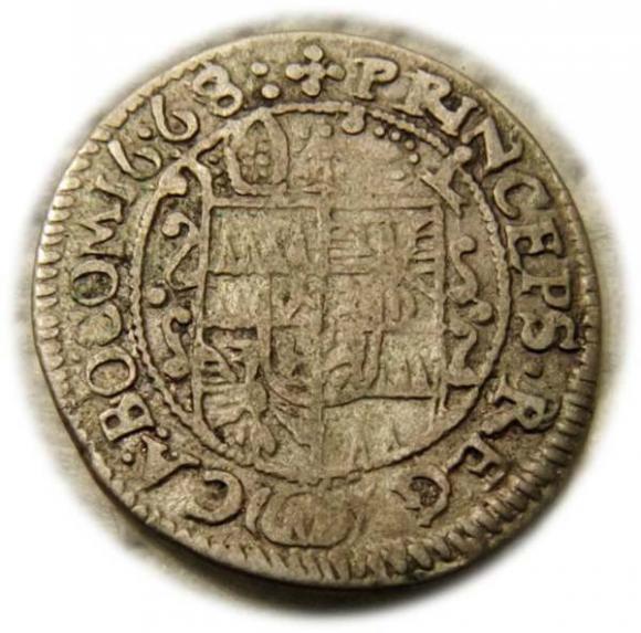 3 krajcary 1668 Karol II Lichtenstein Ołomuniec  (2)