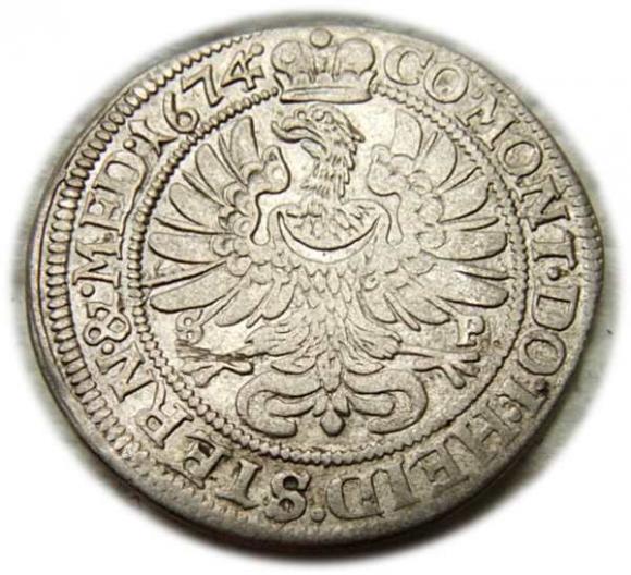 6 krajcarów 1674 Sylwiusz Fryderyk Witemberski Księstwo Oleśnickie Oleśnica
