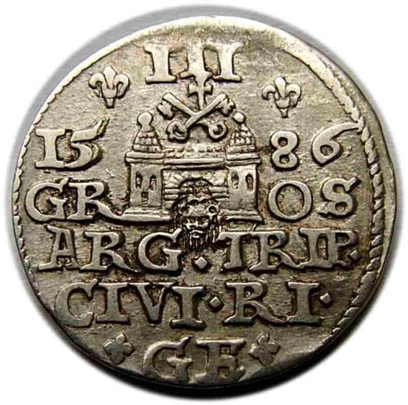 Trojak 1586 Stefan Batory Ryga (2)
