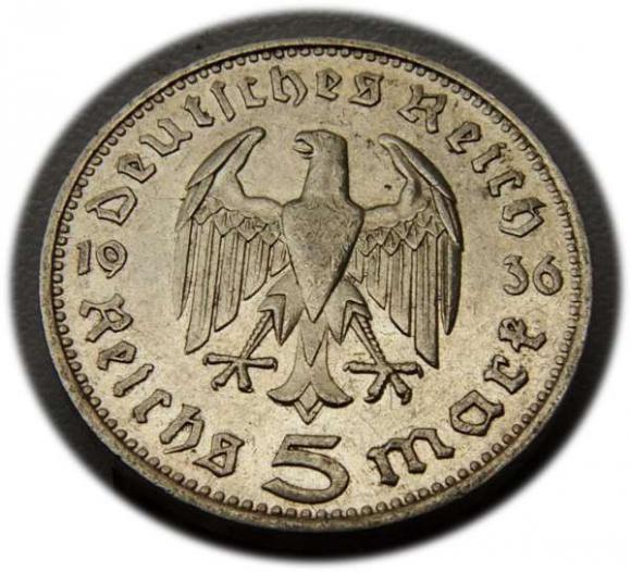 5 marek 1936 F Paul von Hindenburg / orzeł pruski Stuttgart (2)