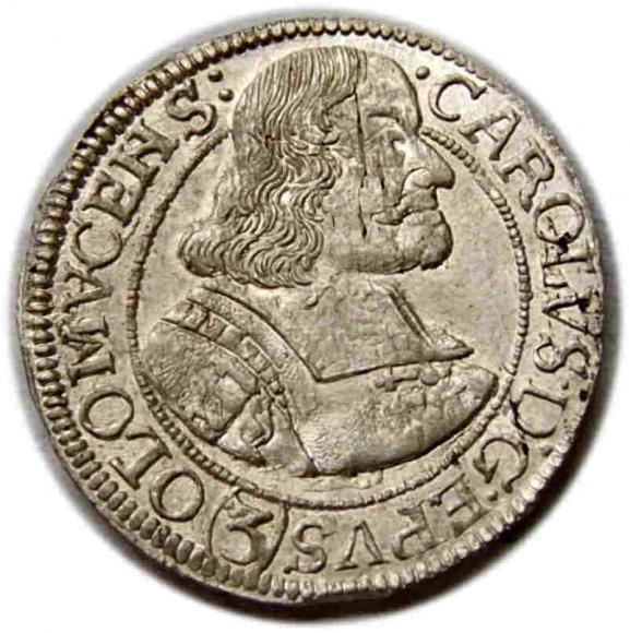 3 krajcary 1670 Karol II Lichtenstein Ołomuniec