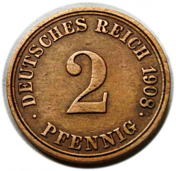 2 fenigi 1908 Wilhelm II Hohenzollern Niemcy Berlin (1)