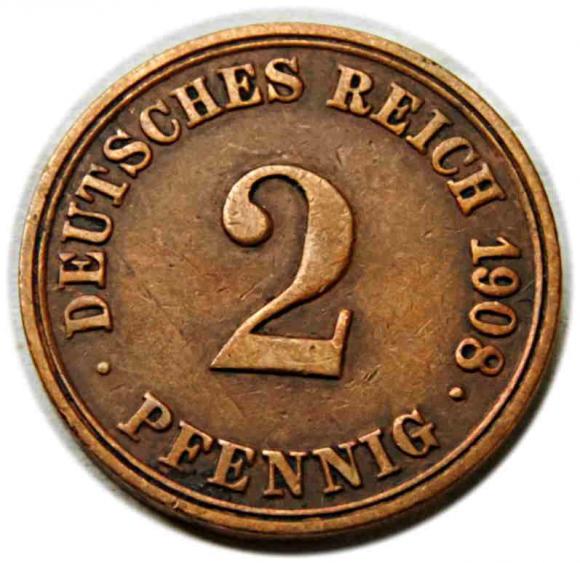 2 fenigi 1908 Wilhelm II Hohenzollern Niemcy Berlin (1)