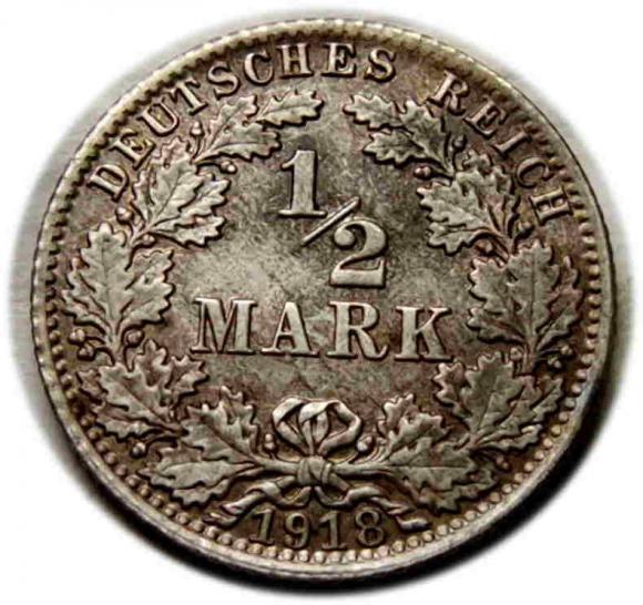 1/2 marki 1918 Wilhelm II Hohenzollern Niemcy Berlin (1)