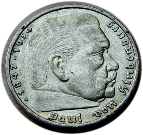 5 marek 1936 Paul von Hindenburg / orzeł pruski Berlin (1)