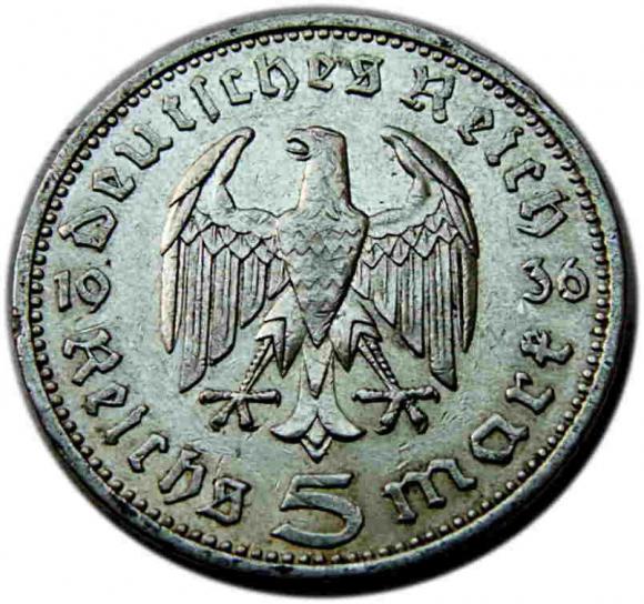 5 marek 1936 Paul von Hindenburg / orzeł pruski Berlin (2)