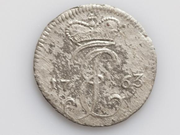 Grosz 1763 Ernest Jan Biron Mitawa Księstwo Kurlandii  (1)