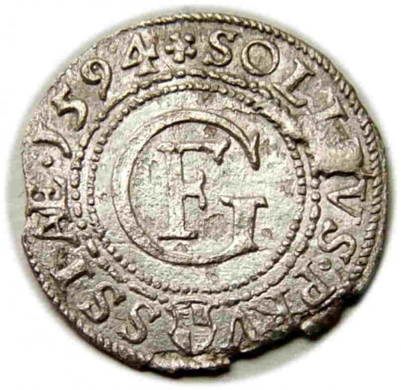 Szeląg 1594 Jerzy Fryderyk Księstwo Pruskie Królewiec (1)