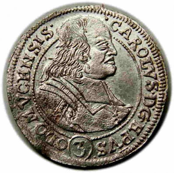 3 krajcary 1693 Karol II Lichtenstein Ołomuniec (1)