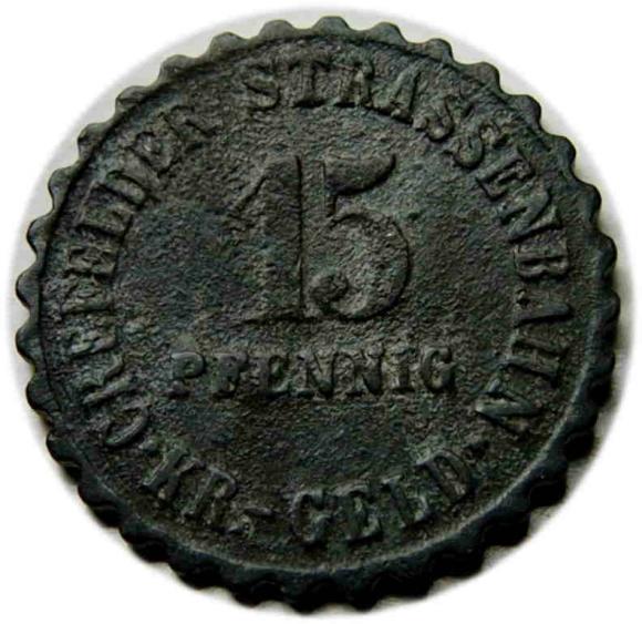 15 fenigów 1917 żeton tramwajowy Crefeld (1)