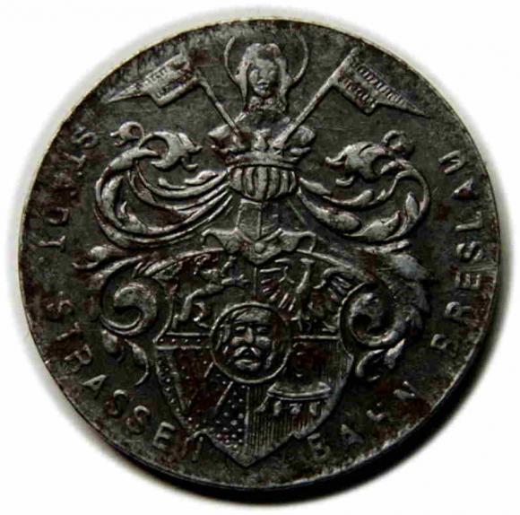 Żeton tramwajowy 10 fenigów 1920 Wrocław / Breslau (2)