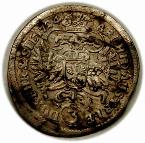 3 krajcary 1724 Karol II Habsburg Śląsk Wrocław (2)