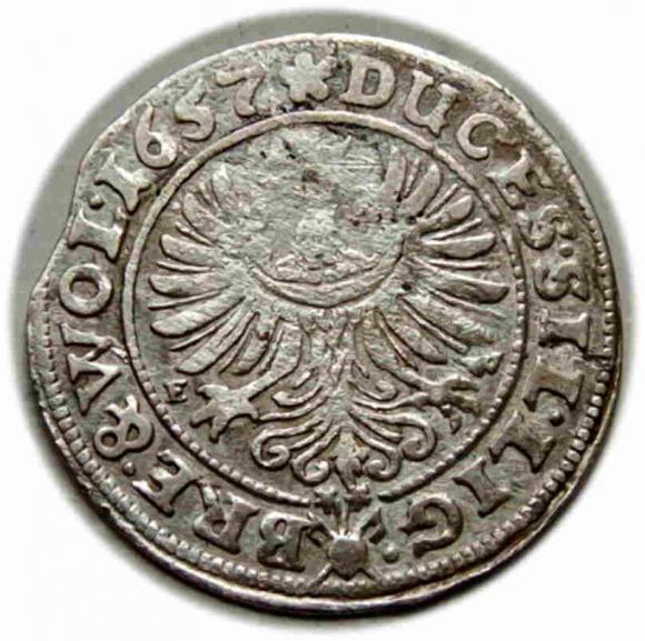 3 krajcary 1657 Jerzy III, Ludwik IV, Chrystian, Księstwo Brzesko - Legnicko - Wołowskie Brzeg (2)