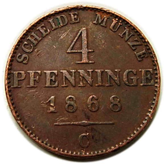 4 fenigi 1868 Wilhelm I Hohenzollern Prusy Frankfurt  (1)