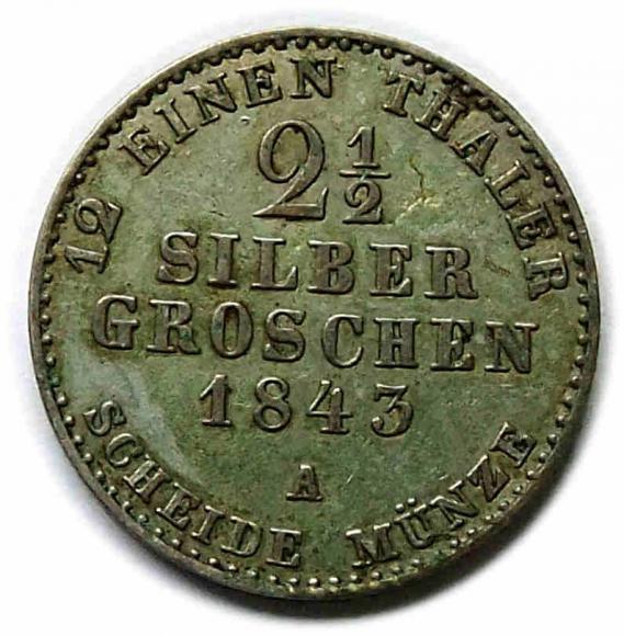 2 1/2 siber groschen 1843 Fryderyk Wilhelm IV Prusy Berlin (2)