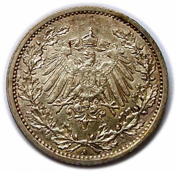 1/2 marki 1911 A Wilhelm II Hohenzollern Prusy Berlin (2)