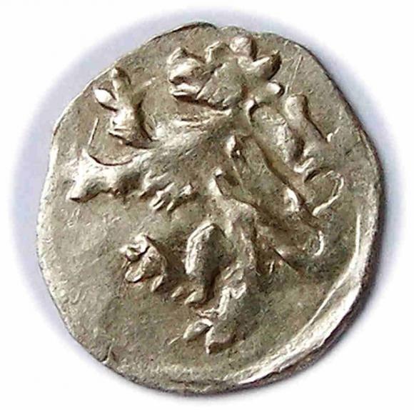 Halerz lew / orzeł Jerzy z Podiebradu Hrabstwo Kłodzkie (1)