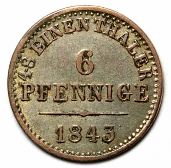 6 fenigów 1843 Ernest August V Hanowerski Hanower (1)