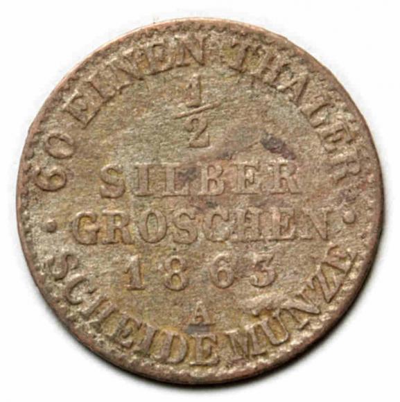 1/2 grosza srebrnego 1863 Wilhelm II Niemcy Berlin