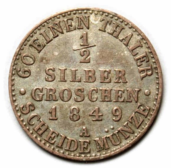 1/2 silber groschen 1849 Fryderyk Wilhelm IV Niemcy Berlin (2)