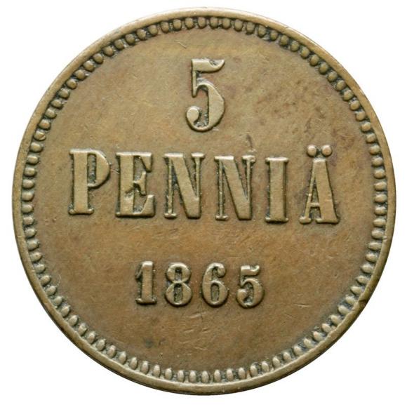 5 pennia 1865 Aleksander II Romanow Finlandia Helsinki (1)