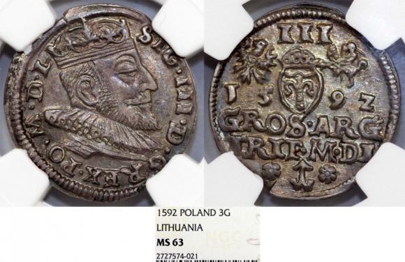 Trojak 1592 Zygmunt III Waza Wilno MS 63 (1)
