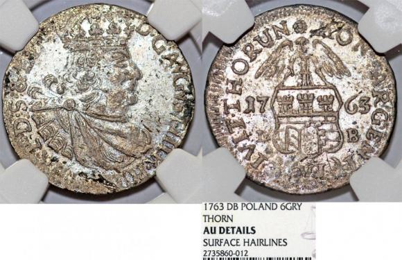 Szóstak 1763 D-B August III Toruń AU grading (1)